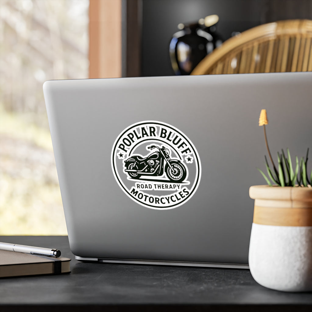 Motorcycle Vinyl Decal — "Poplar Bluff Motorcycles: Road Therapy" Kiss-Cut Sticker