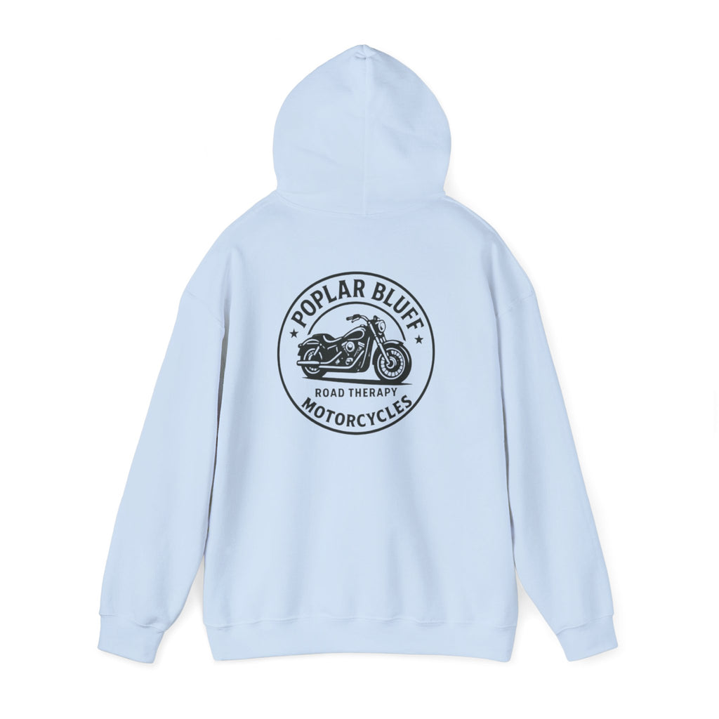 Motorcycle Hoodie — "Road Therapy" Poplar Bluff Vintage Bike Pullover