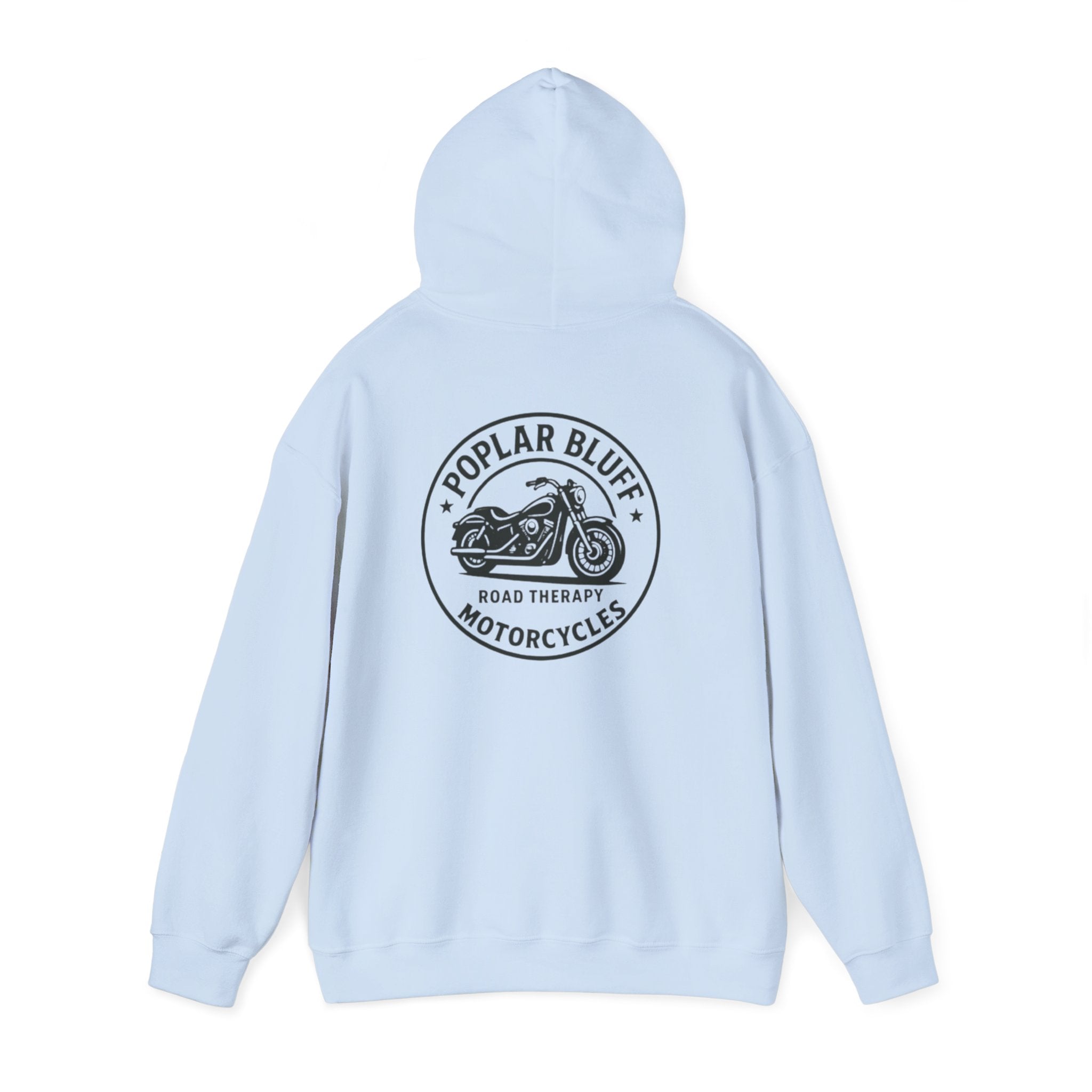 Motorcycle Hoodie — "Road Therapy" Poplar Bluff Vintage Bike Pullover