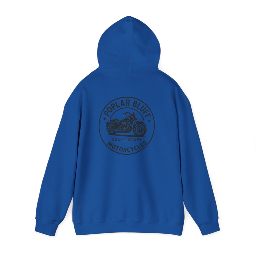 Motorcycle Hoodie — "Road Therapy" Poplar Bluff Vintage Bike Pullover