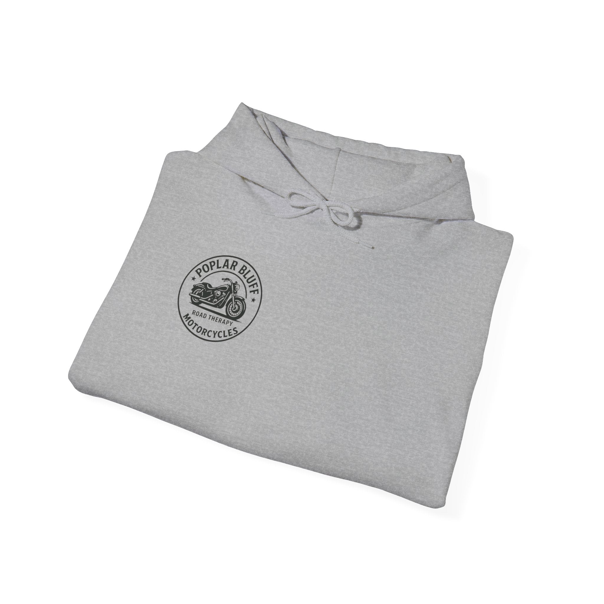 Motorcycle Hoodie — "Road Therapy" Poplar Bluff Vintage Bike Pullover