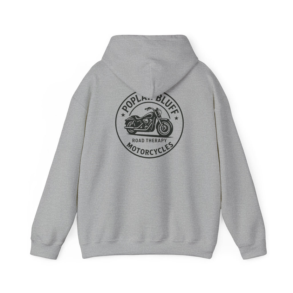 Motorcycle Hoodie — "Road Therapy" Poplar Bluff Vintage Bike Pullover