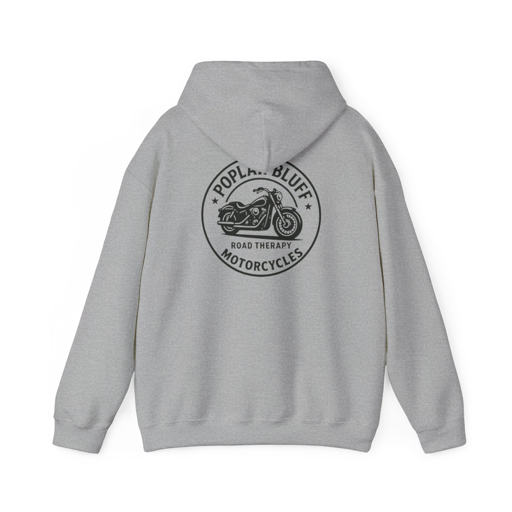 Motorcycle Hoodie — "Road Therapy" Poplar Bluff Vintage Bike Pullover