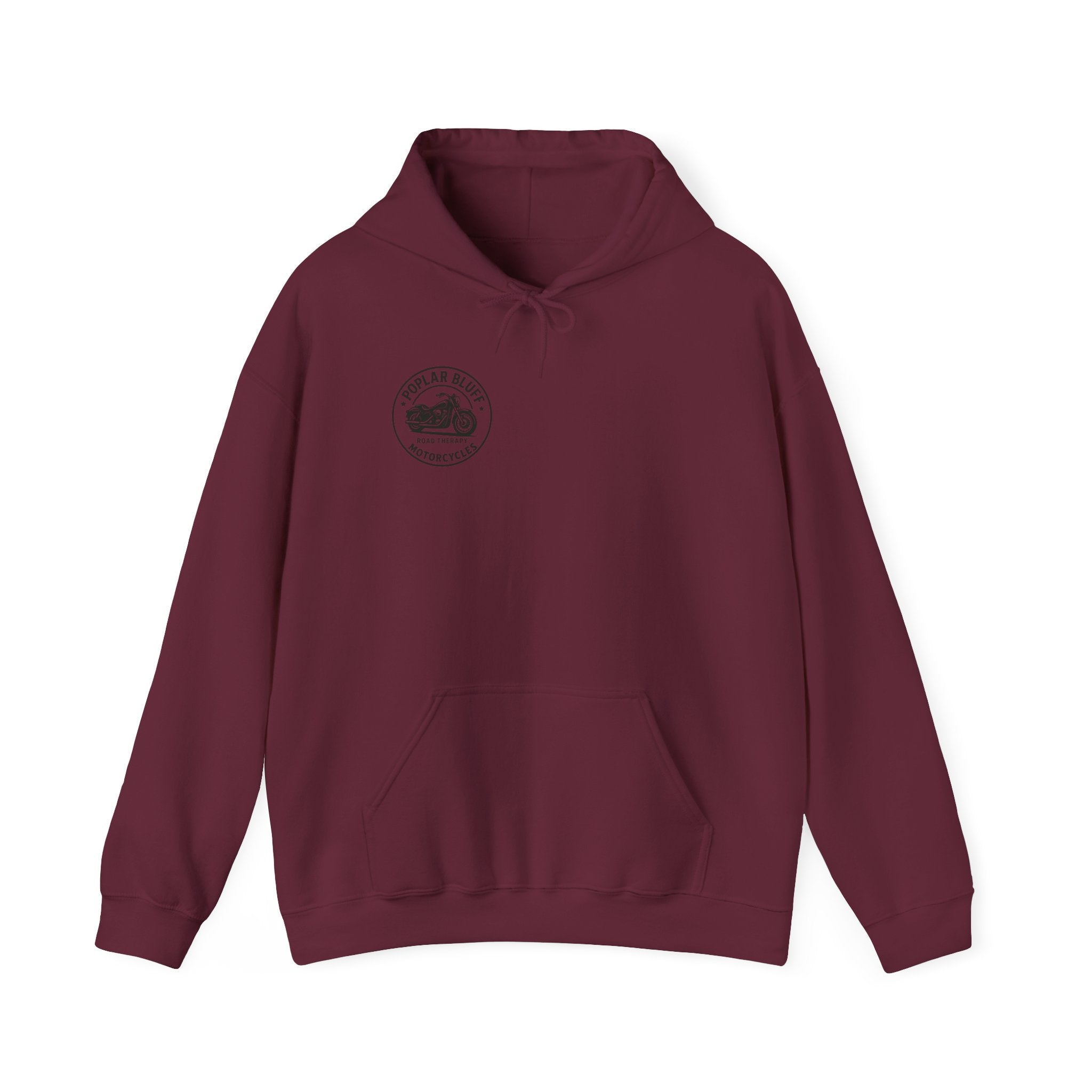 Motorcycle Hoodie — "Road Therapy" Poplar Bluff Vintage Bike Pullover