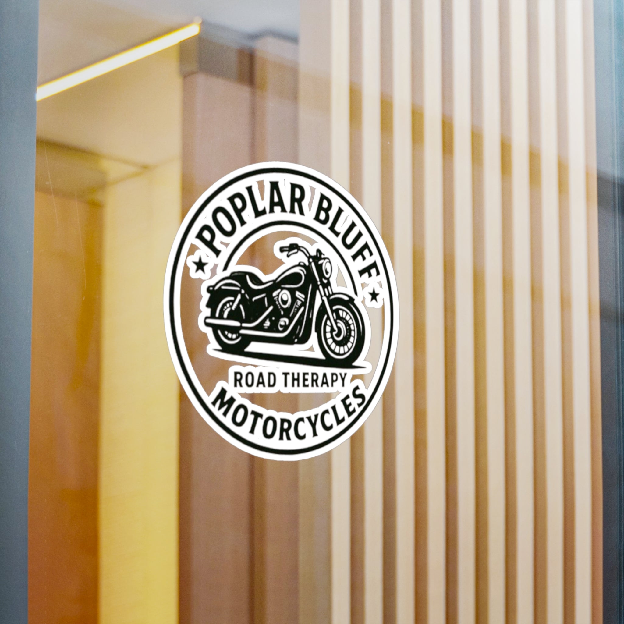 Motorcycle Vinyl Decal — "Poplar Bluff Motorcycles: Road Therapy" Kiss-Cut Sticker