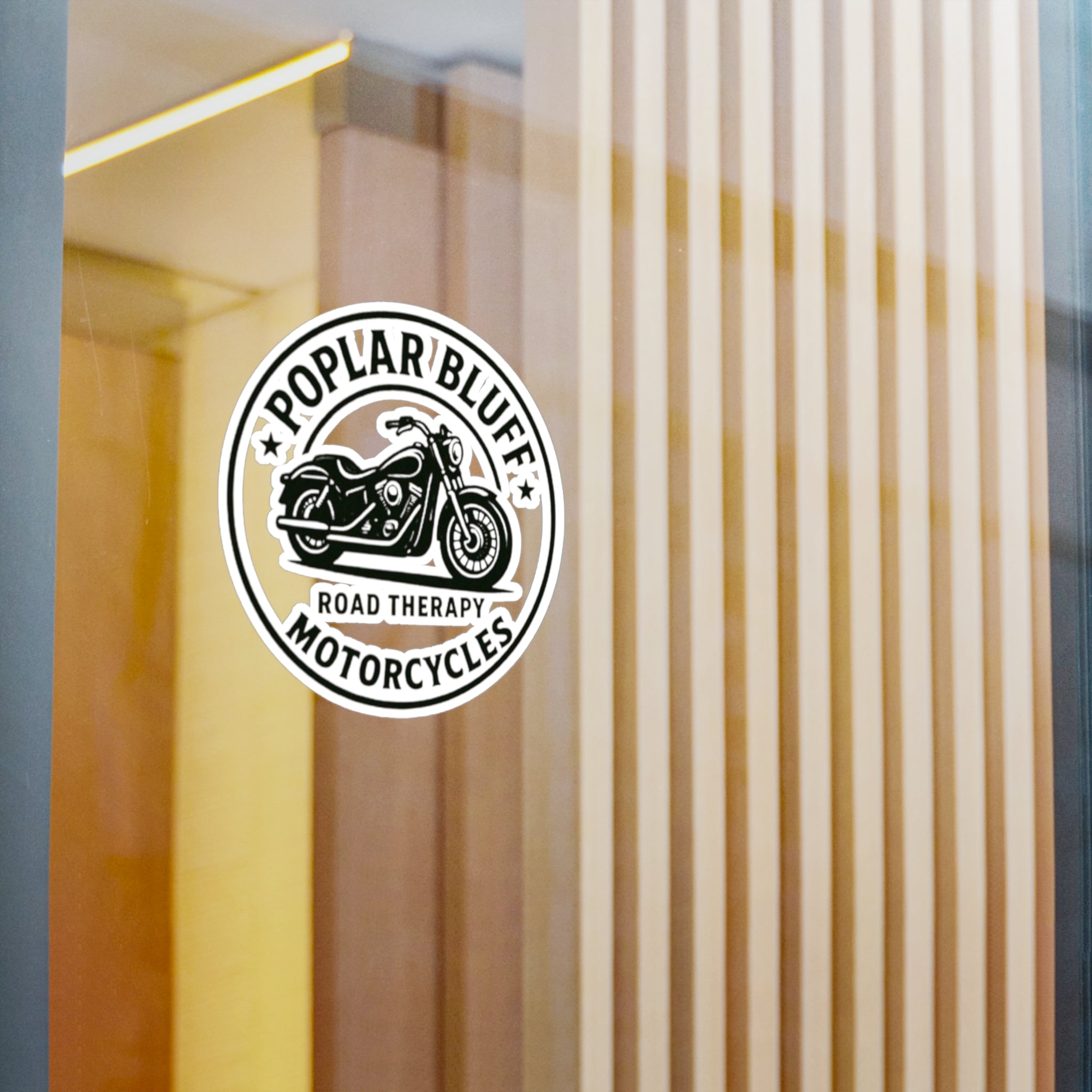 Motorcycle Vinyl Decal — "Poplar Bluff Motorcycles: Road Therapy" Kiss-Cut Sticker
