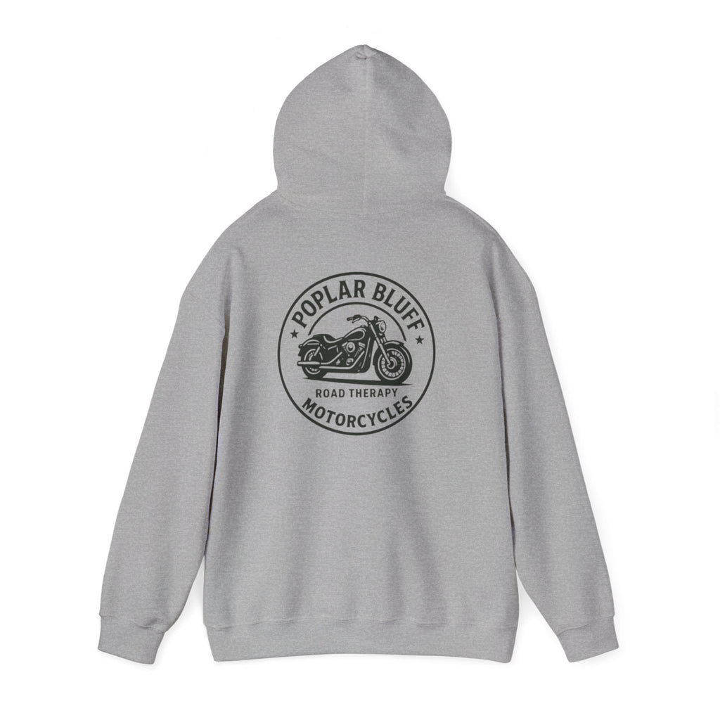 Motorcycle Hoodie — "Road Therapy" Poplar Bluff Vintage Bike Pullover