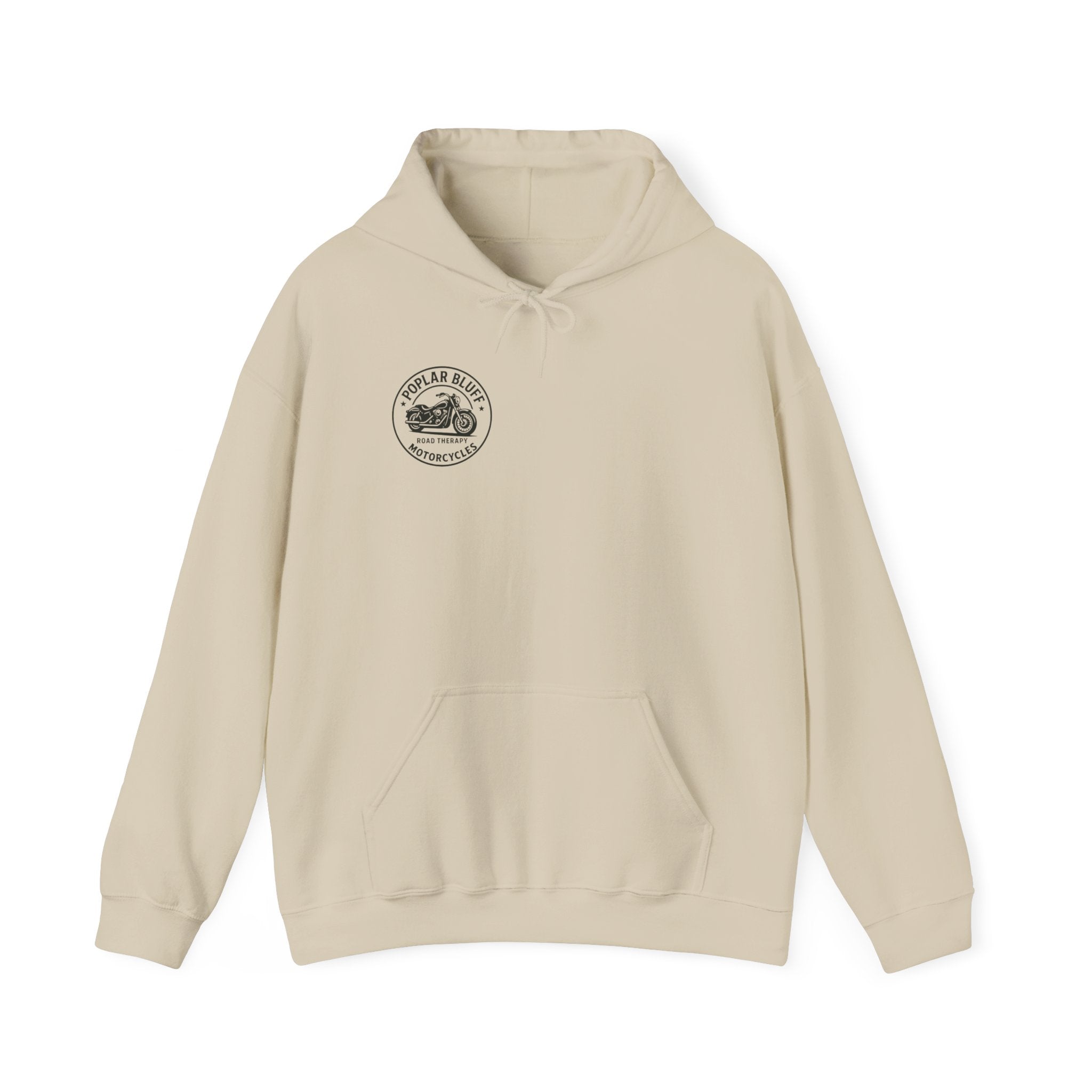 Motorcycle Hoodie — "Road Therapy" Poplar Bluff Vintage Bike Pullover