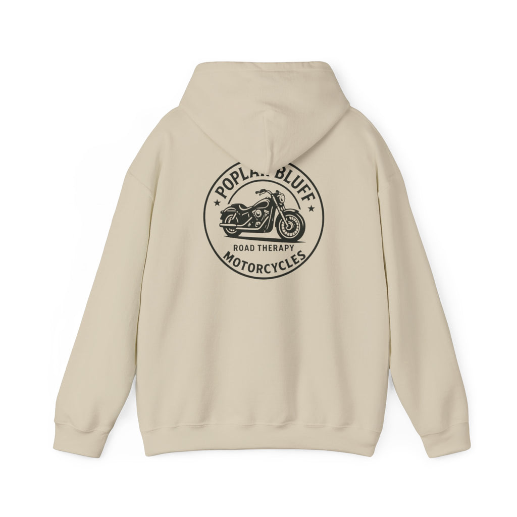 Motorcycle Hoodie — "Road Therapy" Poplar Bluff Vintage Bike Pullover