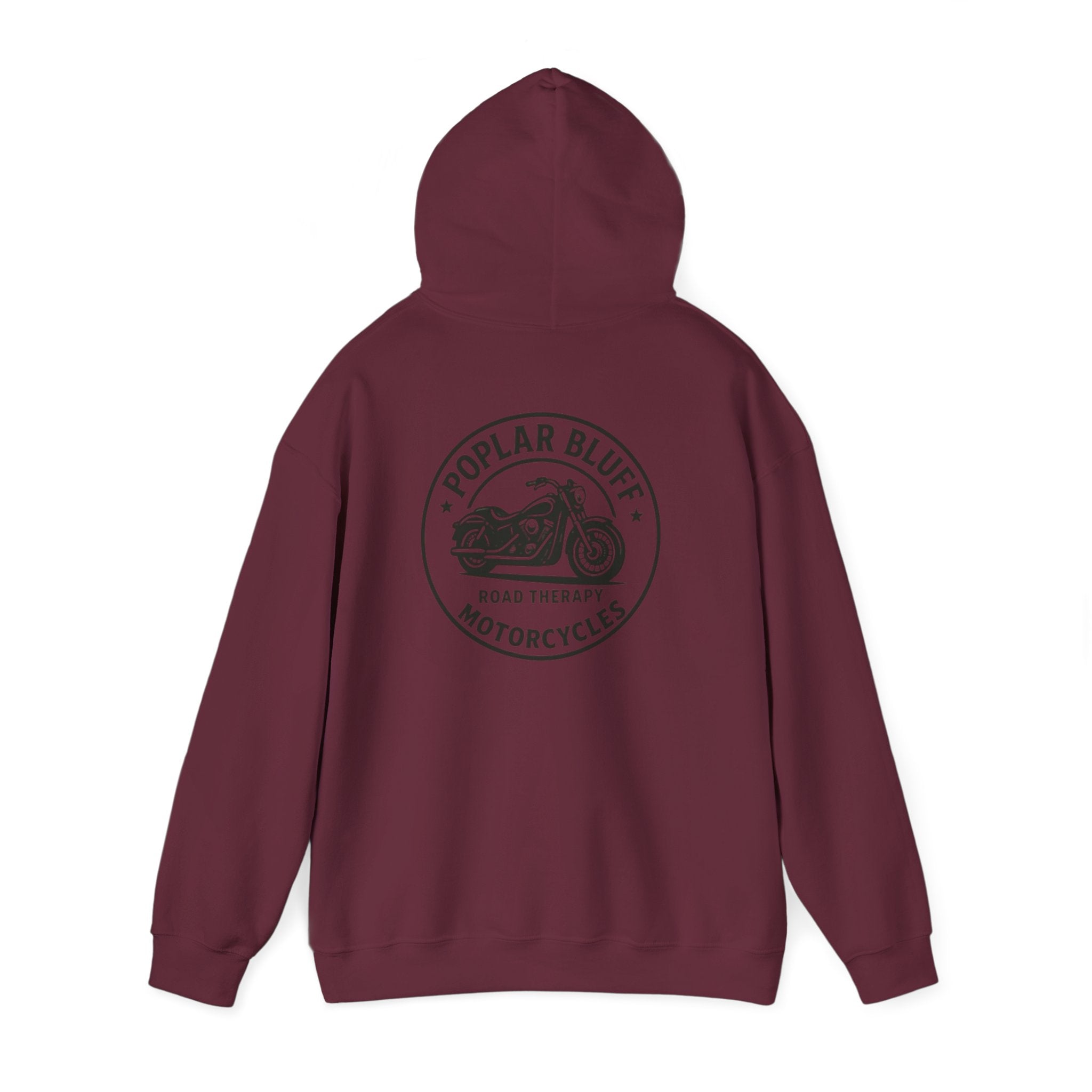 Motorcycle Hoodie — "Road Therapy" Poplar Bluff Vintage Bike Pullover