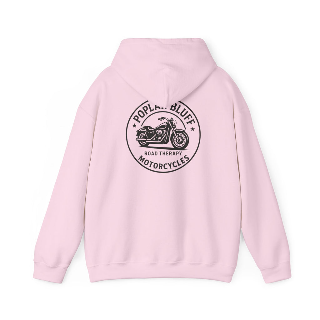 Motorcycle Hoodie — "Road Therapy" Poplar Bluff Vintage Bike Pullover