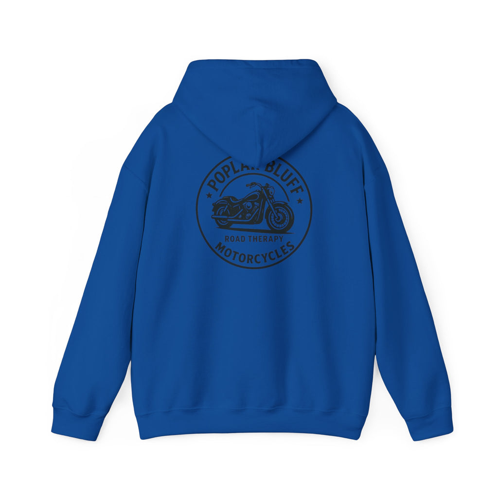 Motorcycle Hoodie — "Road Therapy" Poplar Bluff Vintage Bike Pullover
