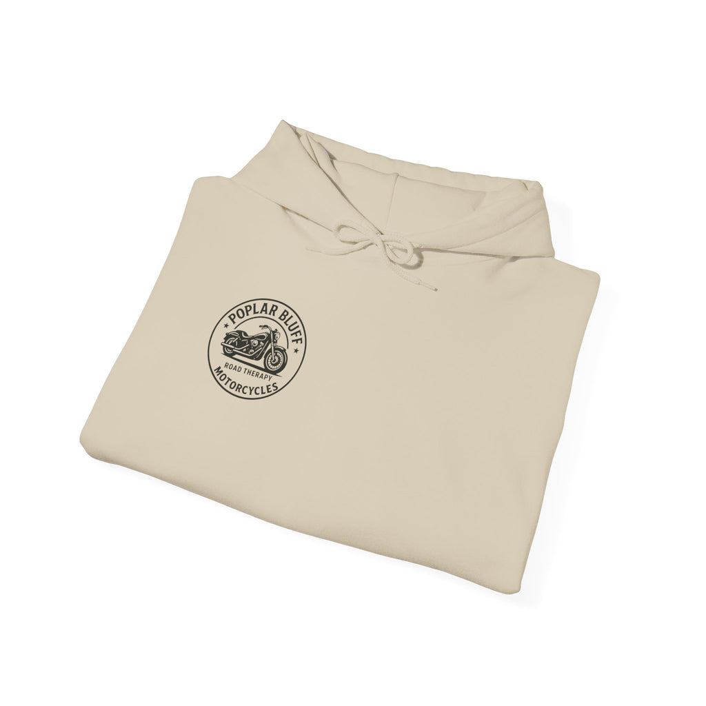 Motorcycle Hoodie — "Road Therapy" Poplar Bluff Vintage Bike Pullover