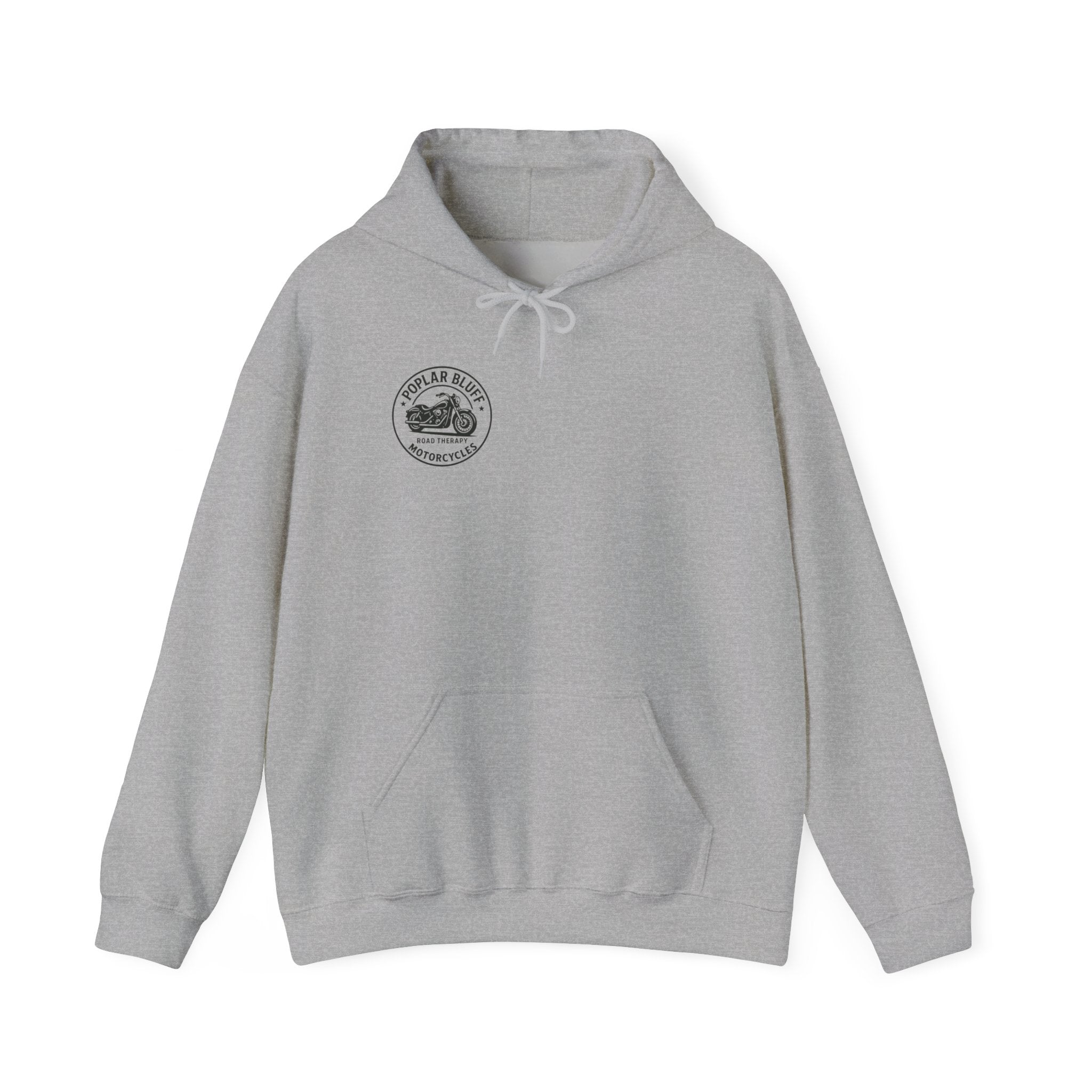 Motorcycle Hoodie — "Road Therapy" Poplar Bluff Vintage Bike Pullover