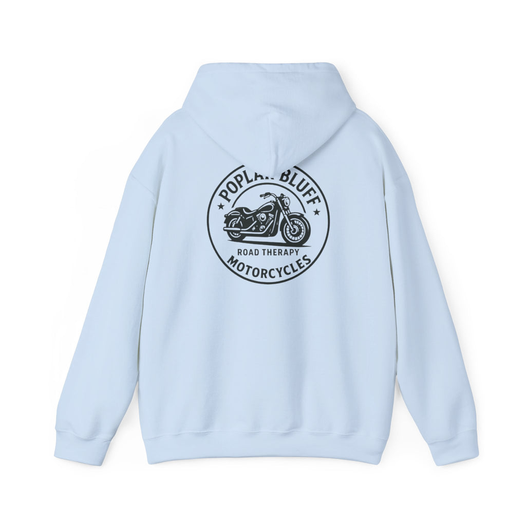 Motorcycle Hoodie — "Road Therapy" Poplar Bluff Vintage Bike Pullover