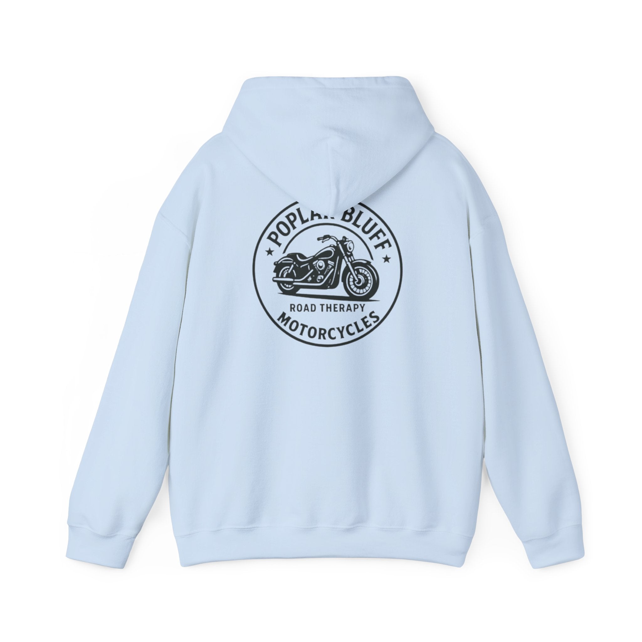 Motorcycle Hoodie — "Road Therapy" Poplar Bluff Vintage Bike Pullover