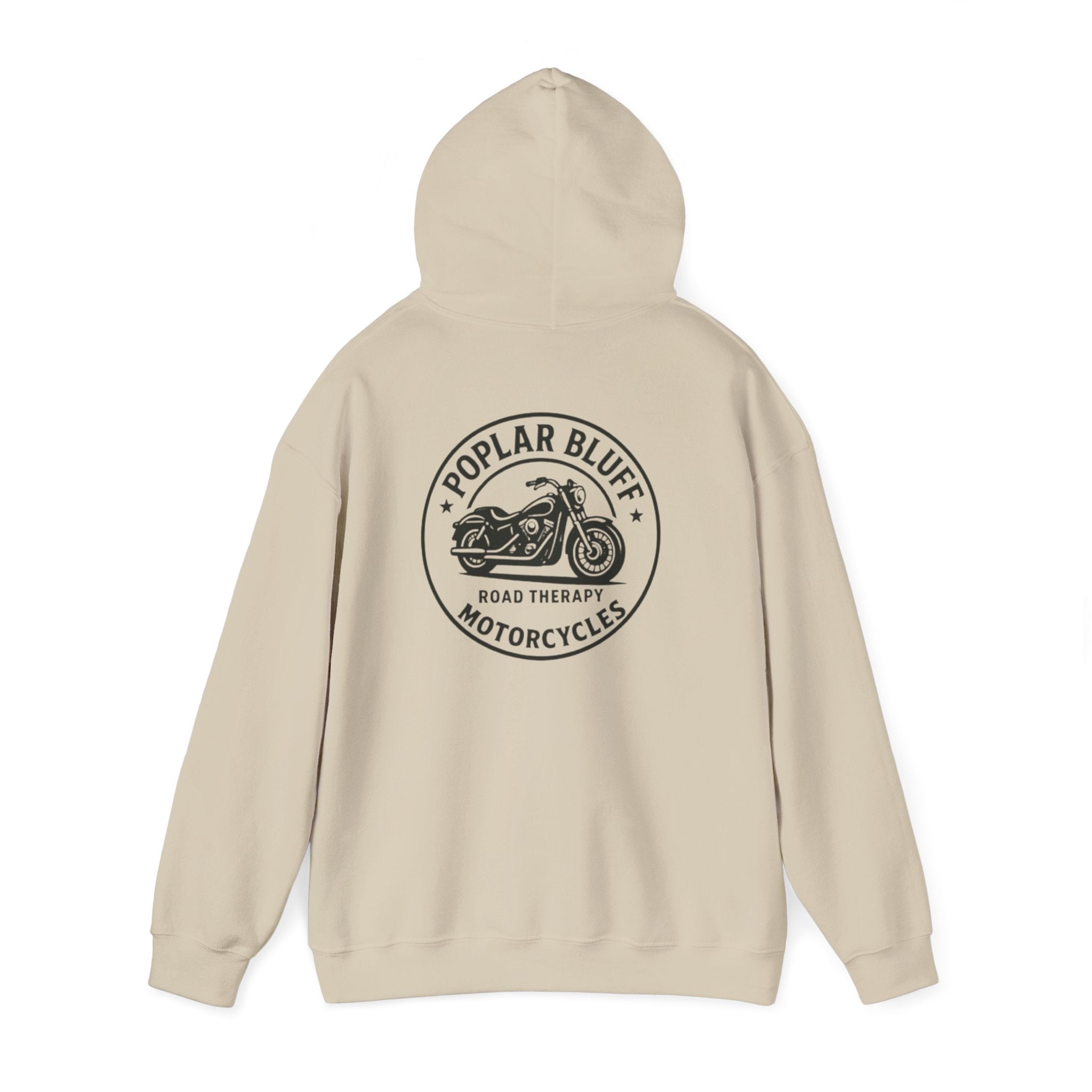 Motorcycle Hoodie — "Road Therapy" Poplar Bluff Vintage Bike Pullover
