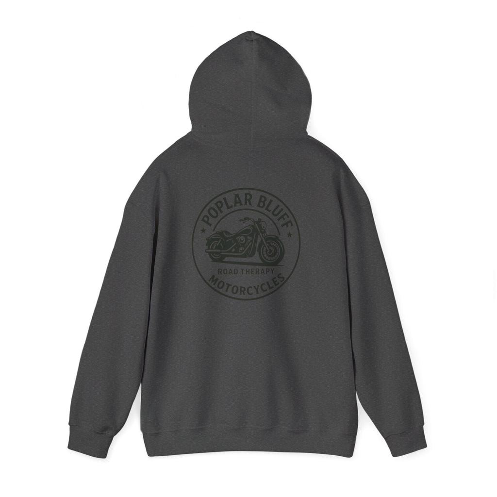 Motorcycle Hoodie — "Road Therapy" Poplar Bluff Vintage Bike Pullover