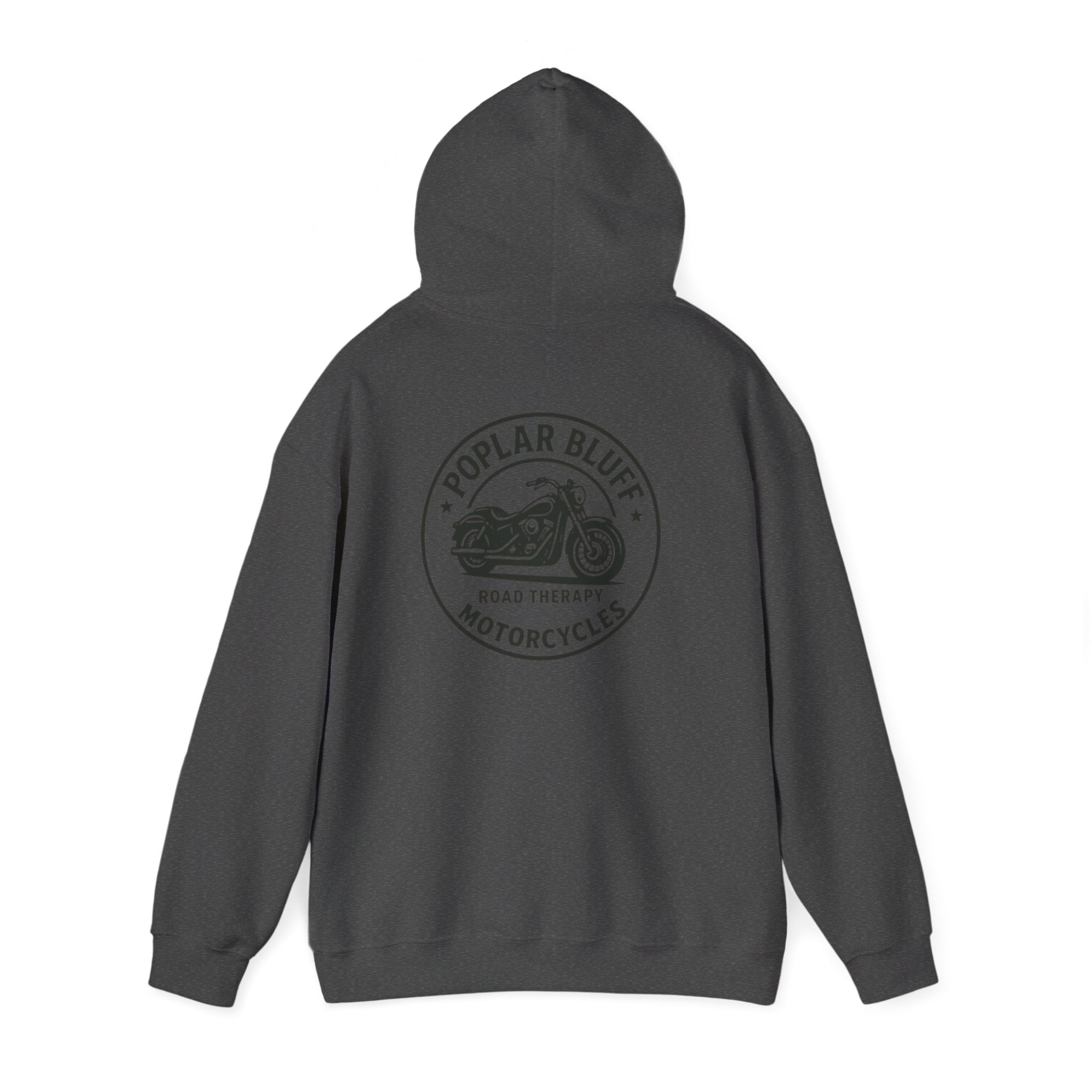 Motorcycle Hoodie — "Road Therapy" Poplar Bluff Vintage Bike Pullover