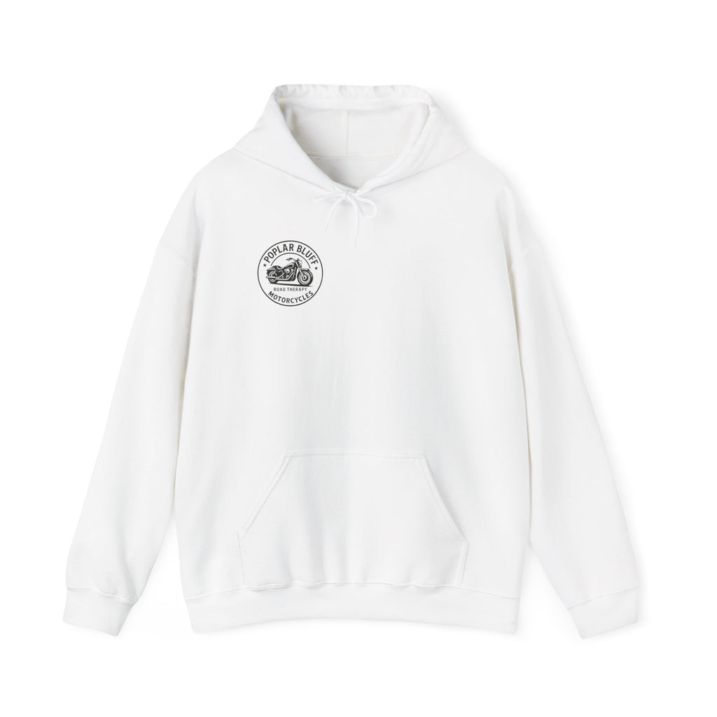 Motorcycle Hoodie — "Road Therapy" Poplar Bluff Vintage Bike Pullover