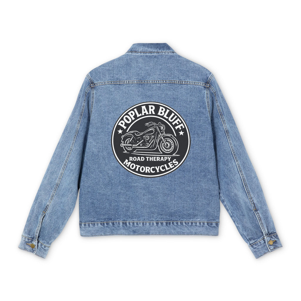 Denim Jacket — Poplar Bluff Motorcycles Vintage Biker Logo Back