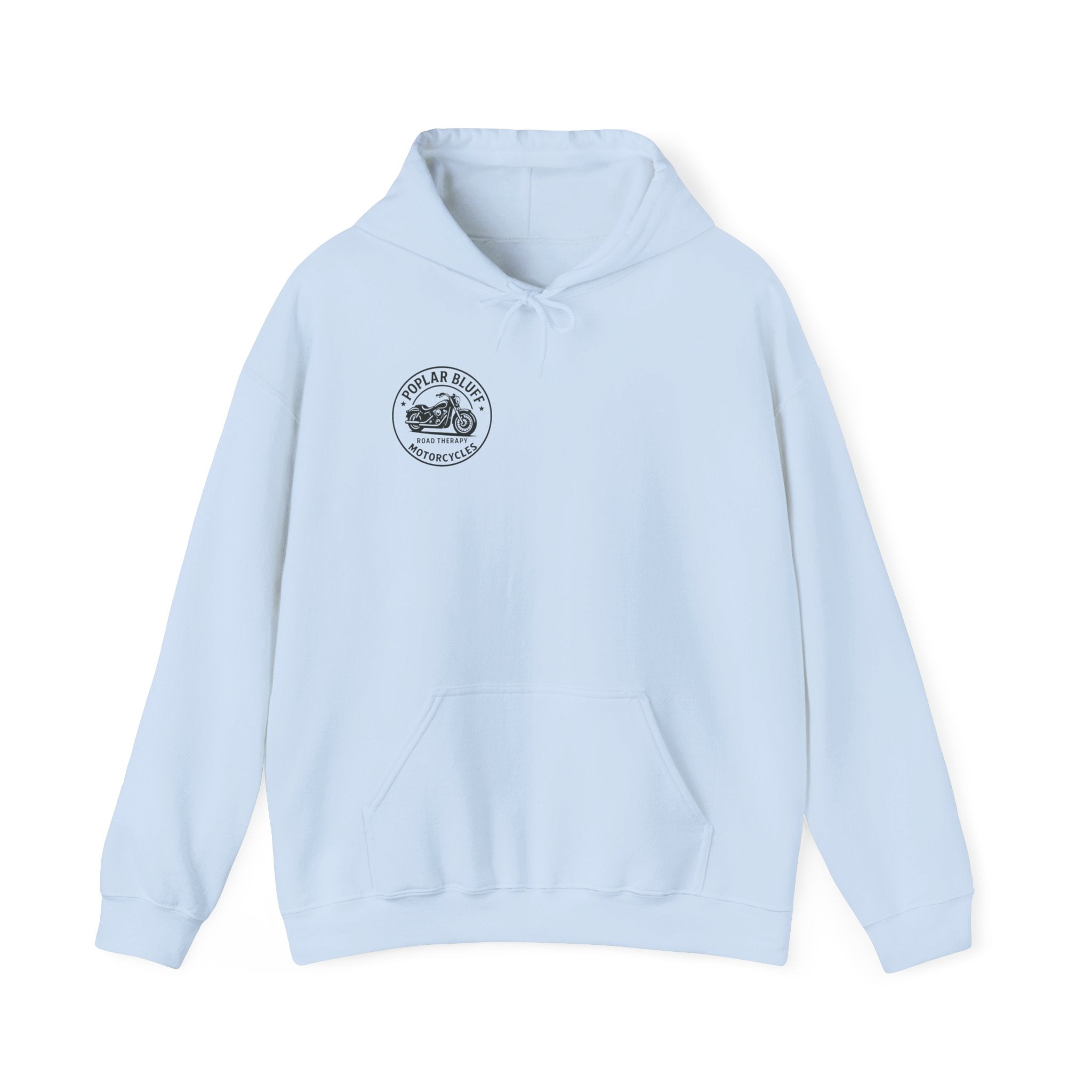 Motorcycle Hoodie — "Road Therapy" Poplar Bluff Vintage Bike Pullover