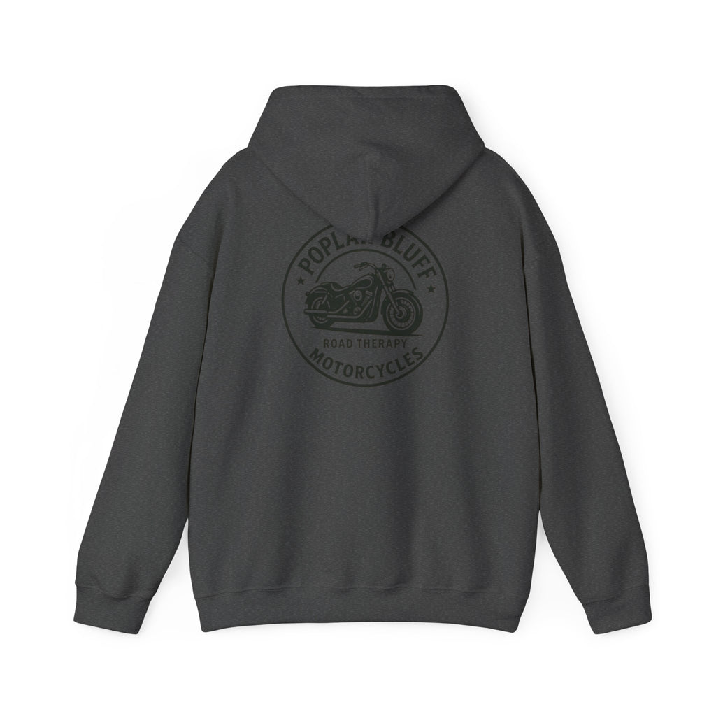Motorcycle Hoodie — "Road Therapy" Poplar Bluff Vintage Bike Pullover