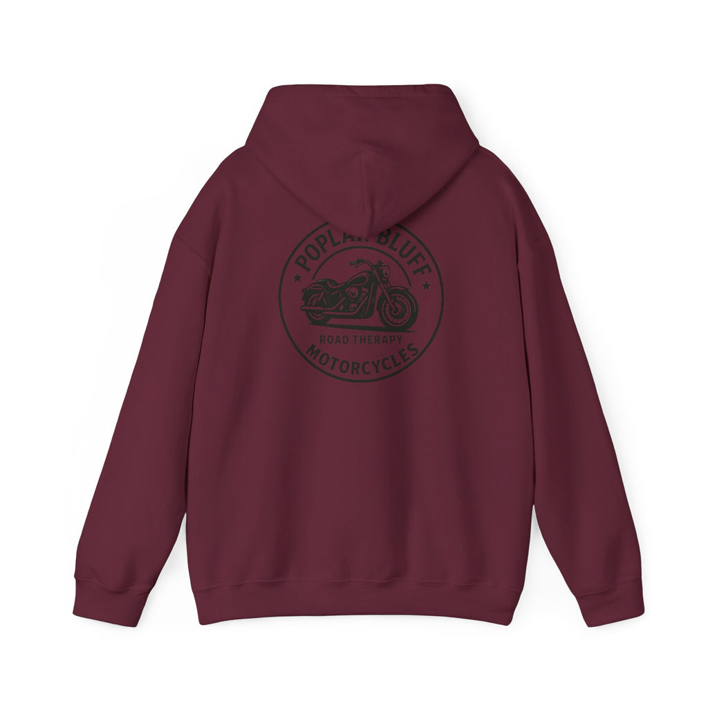 Motorcycle Hoodie — "Road Therapy" Poplar Bluff Vintage Bike Pullover